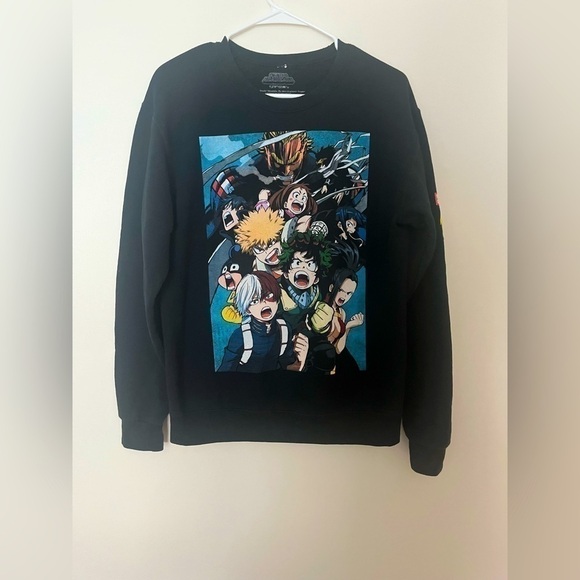My Hero Academia crew neck sweatshirt pullover black sweater Anime - Picture 2 of 6